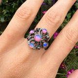 Antique Silver Zoltan White Opal & Garnet Ring