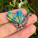 Antique Silver Enamel & Paste Dragonfly Brooch