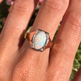 Antique Gold Opal & Diamond Solitaire Ring