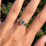 Vintage 9ct Gold Emerald & Diamond Halo Ring