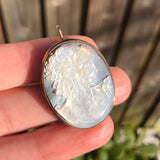 Vintage Gold Italian Mother Of Pearl Carved Cameo Pendant