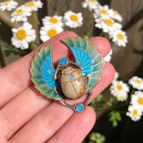 Antique Art Nouveau Jugendstil Silver Plique-à-Jour Scarab Brooch