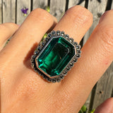 Antique Art Deco Silver Green Paste Marcasite Cocktail Ring