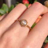 Antique Arts & Crafts Gold Blister Pearl Hexagonal Ring