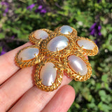 Vintage French Mother Of Pearl Gold Tone Brooch