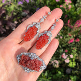 Antique Czechoslovakian Rhodium Floral Earrings & Brooch Set