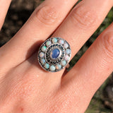 Antique French Art Deco Silver Opal Cocktail Ring