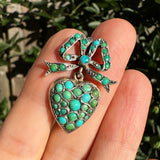 Antique Silver Turquoise Heart & Bow Charm