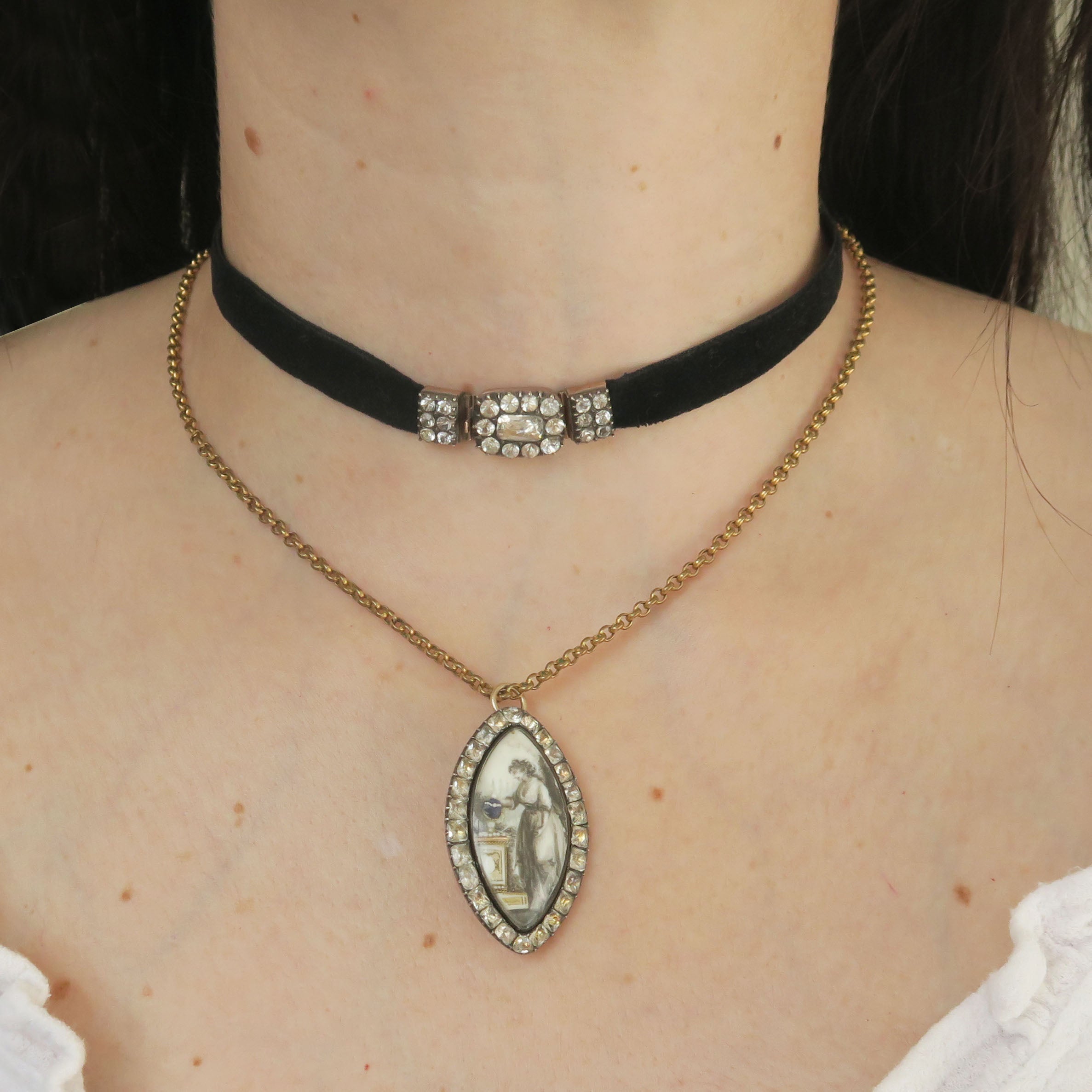 Antique Georgian Gold Paste Ribbon Choker Necklace