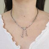 Antique Silver Sparkling Paste Floral Chain Necklace
