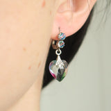 Antique German Silver 'Feinste Rheinkiesel' Iris Glass Heart Earrings