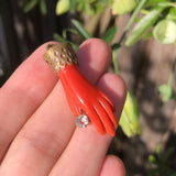 Antique Coral Celluloid Hand Charm