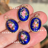 Antique Edwardian Guilloche Enamel Floral Pendant Charm