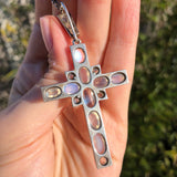 Antique Silver Ceylon Moonstone Byzantine Cross Pendant