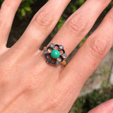 Antique Rose Gold Mine Cut Diamond & Turquoise Ring