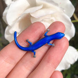 Antique Art Deco Silver Blue Enamel Lizard Brooch