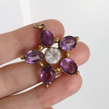 Antique Gold Amethyst Rock Crystal Floral Pansy Pendant