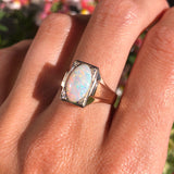 Antique Gold Opal & Diamond Solitaire Ring