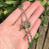 Antique Edwardian Silver Green Glass Heart Marcasite Necklace