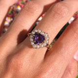 Vintage 9ct Amethyst & Pearl Heart Ring