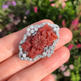 Antique Czechoslovakian Rhodium Floral Earrings & Brooch Set