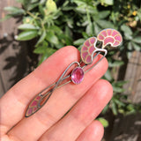 Antique Art Nouveau Silver Pink Plique-à-jour Glass Brooch