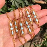 Vintage French Blue Poured Glass Long Guard Chain Necklace