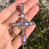 Antique Silver Ceylon Moonstone Byzantine Cross Pendant