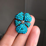 Antique Victorian Silver Turquoise Pansy Brooch