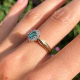 Vintage 9ct Gold Emerald & Diamond Halo Ring