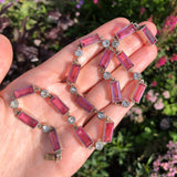 Antique Silver Pink Paste Chain Necklace