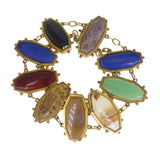 Antique Etruscan Revival Agate & Glass Panel Bracelet