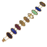 Antique Etruscan Revival Agate & Glass Panel Bracelet