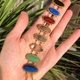 Antique Etruscan Revival Agate & Glass Panel Bracelet