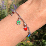 Antique German Silver Enamel Lucky Charm Bracelet
