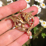 Antique Art Nouveau Gold Filled Dragon Griffon Pendant