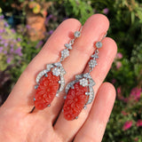 Antique Czechoslovakian Rhodium Floral Earrings & Brooch Set
