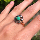 Antique Rose Gold Mine Cut Diamond & Turquoise Ring