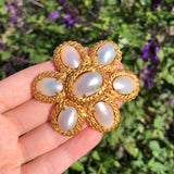 Vintage French Mother Of Pearl Gold Tone Brooch