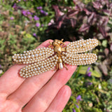 Vintage French Pearl Dragonfly Brooch
