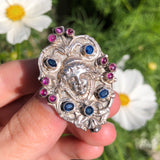 Antique Silver Austro Hungarian Sapphire & Ruby Figural Buckle Slide