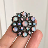 Antique Austro Hungarian Silver Opal Floral Brooch