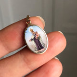 Antique French Gold Enamel 'Notre Dame De Ca Priez For Nous' Charm