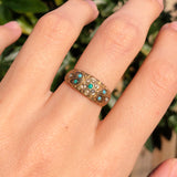 Antique Victorian Gold Turquoise  Glass Pearl Floral Ring