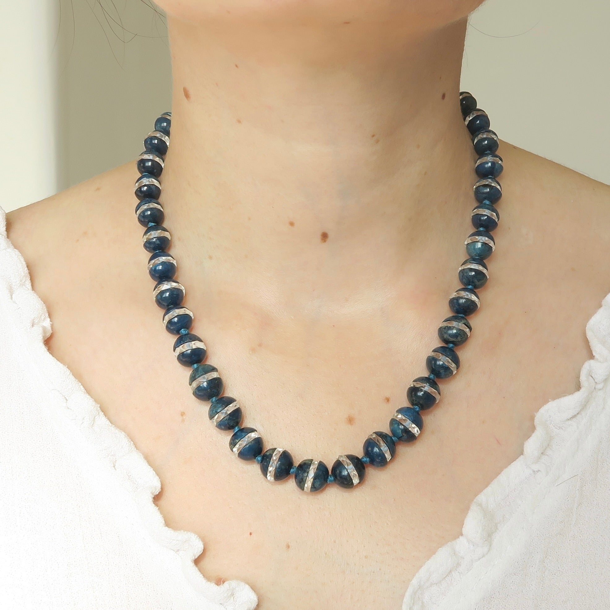 Antique Art Deco Sodalite Carved Bead Necklace