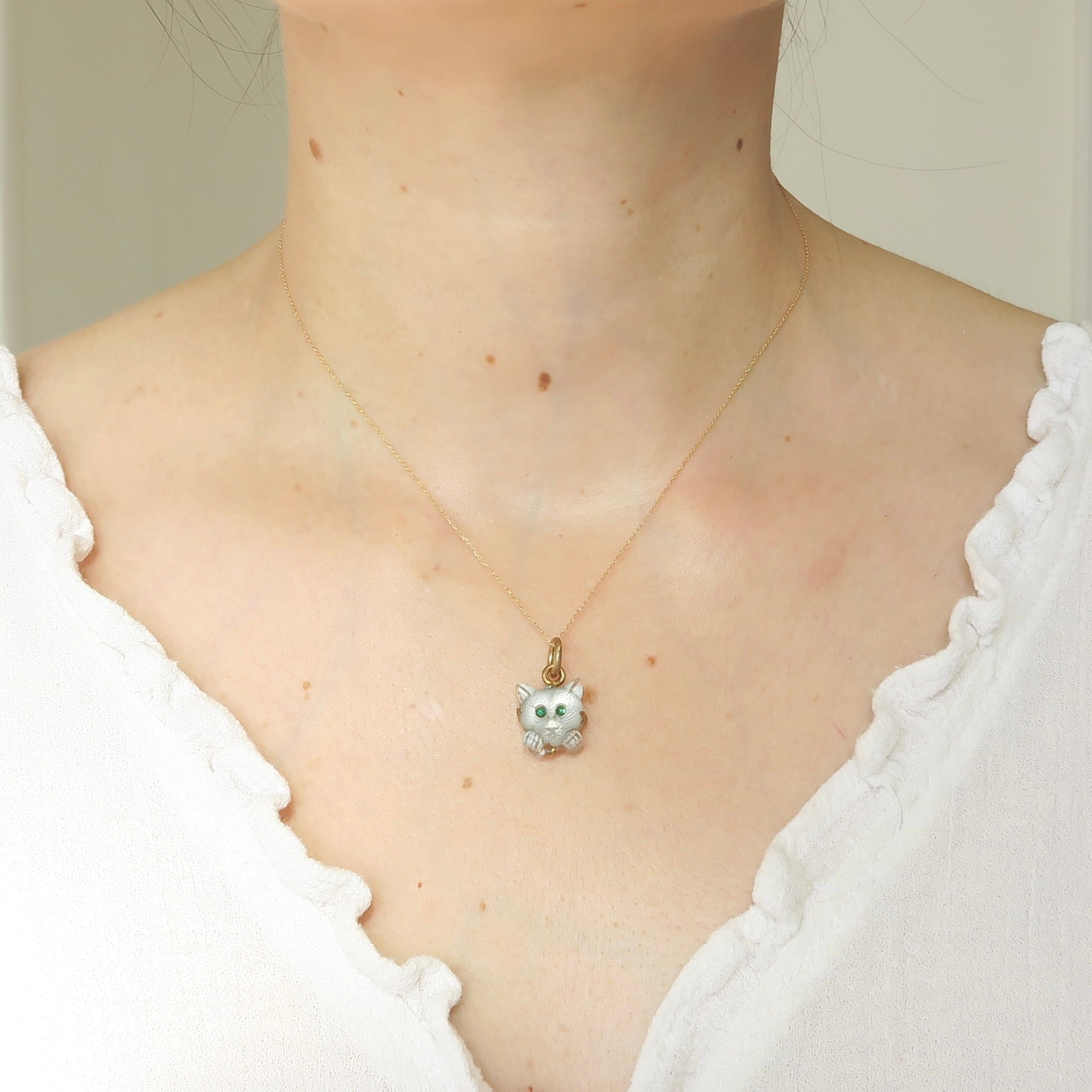 Antique Lucky Cat Glass Charm
