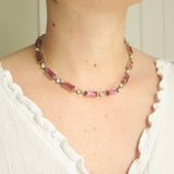 Antique Silver Pink Paste Chain Necklace