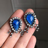 Vintage French Mid Century Blue Glass Futuristic Earrings