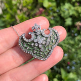 Antique Art Nouveau Silver Plique-à-jour Glass Pendant Brooch