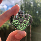 Antique Art Nouveau Silver Plique-à-jour Glass Pendant Brooch